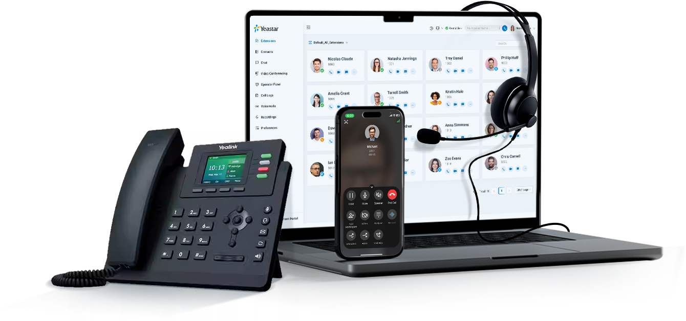 Standard téléphonique Yeastar - téléphone IP, application mobile et interface web